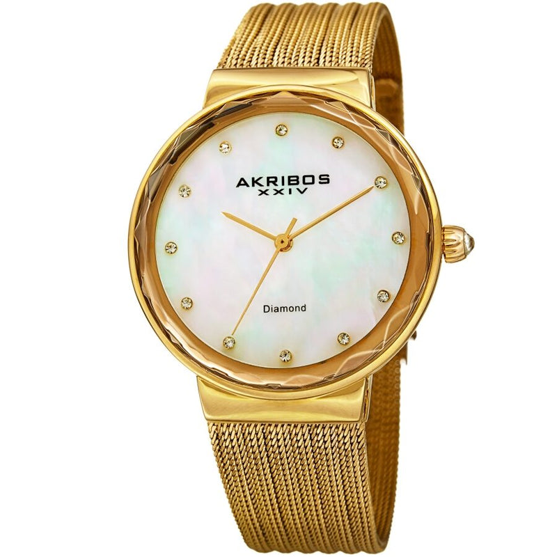 Akribos XXIV Quartz Diamond White Dial Ladies Watch #AK1009YG - Watches of America