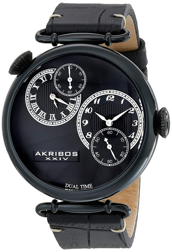 Akribos XXIV Dual Time Black Dial Men's Watch  #AK796BK - Watches of America