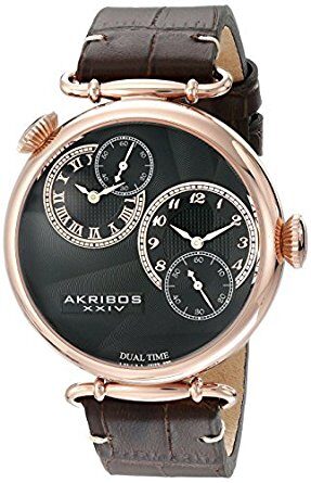 Akribos XXIV Dual Time Black Dial Rose Gold-Tone Men's Watch #AK796RG - Watches of America