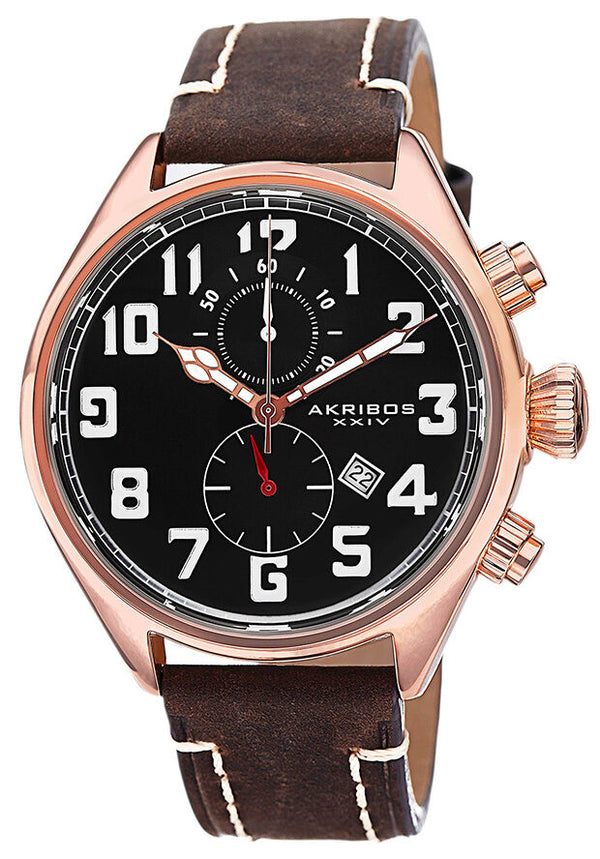 Akribos XXIV Essential Chronograph Black Dial Brown Leather Men's  Watch#AK706RG - Watches of America