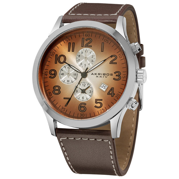 Akribos XXIV Essential Chronograph Quartz Brown-White Gradient Dial Men's Watch #AK603BR - Watches of America