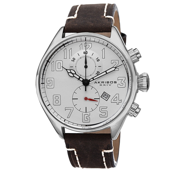 Akribos XXIV Essential  Chronograph white Dial Brown Leather Men's  Watch #AK706BR - Watches of America