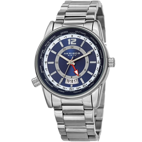 Akribos XXIV World Time Quartz Blue Dial Men's Watch #AK1021SSBU - Watches of America