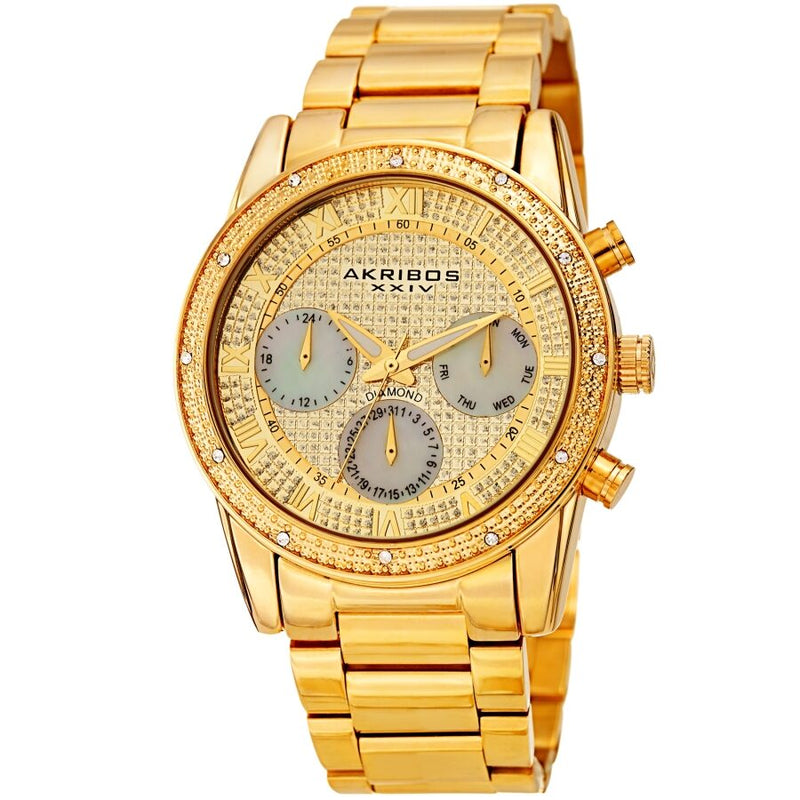 Akribos XXIV Quartz Diamond Gold Dial Men's Watch #AK1040YG - Watches of America