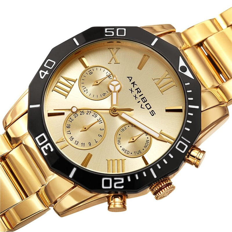 Akribos XXIV Gold Dial Dodecagon Men's Watch #AK1054YG - Watches of America #2