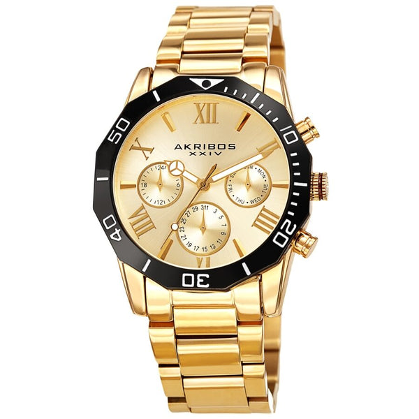 Akribos XXIV Gold Tone Dial Dodecagon Men's Watch #AK1054YG - Watches of America