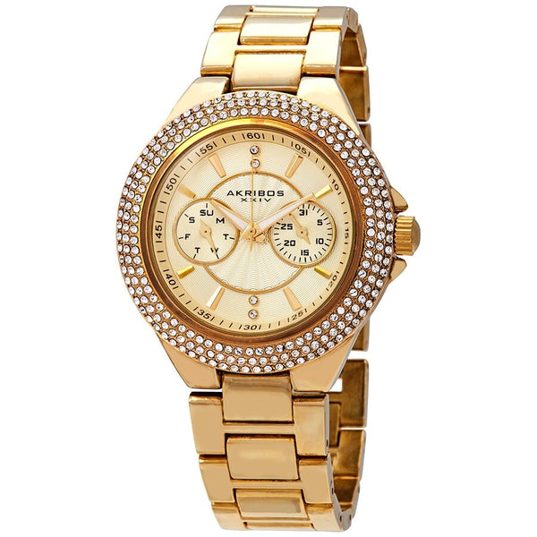 Akribos XXIV Gold Tone Dial Multi-function Ladies Watch #AK789YG - Watches of America