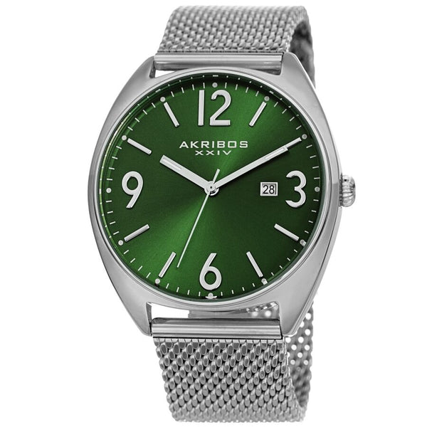 Akribos XXIV Quartz Green Dial Stainless Steel Mesh Men's Watch #AK1026GN - Watches of America