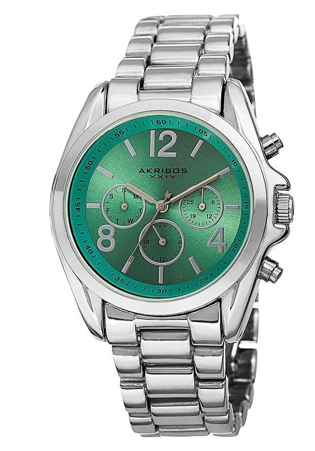 Akribos XXIV Multi-Function Green Dial Ladies Watch #AK760SSTQ - Watches of America