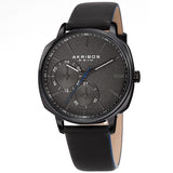 Akribos XXIV Quartz Grey Dial Black Leather Men's Watch #AK1022BK - Watches of America