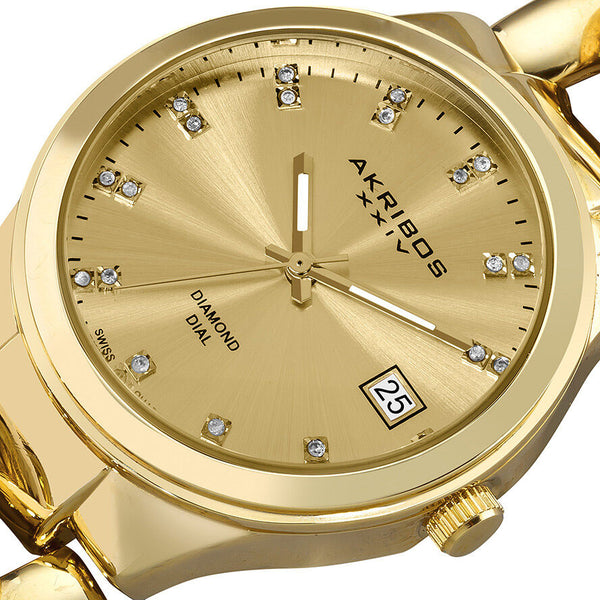 Akribos XXIV Impeccable Diamond Swiss Quartz Twist Chain Bracelet Ladies Watch #AK608YG - Watches of America #2