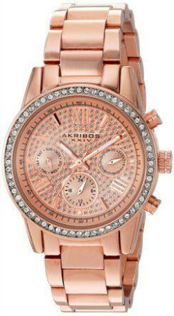 Akribos XXIV Lumin Rose Gold Crystal Pave Dial Ladies Watch #AK926RG - Watches of America