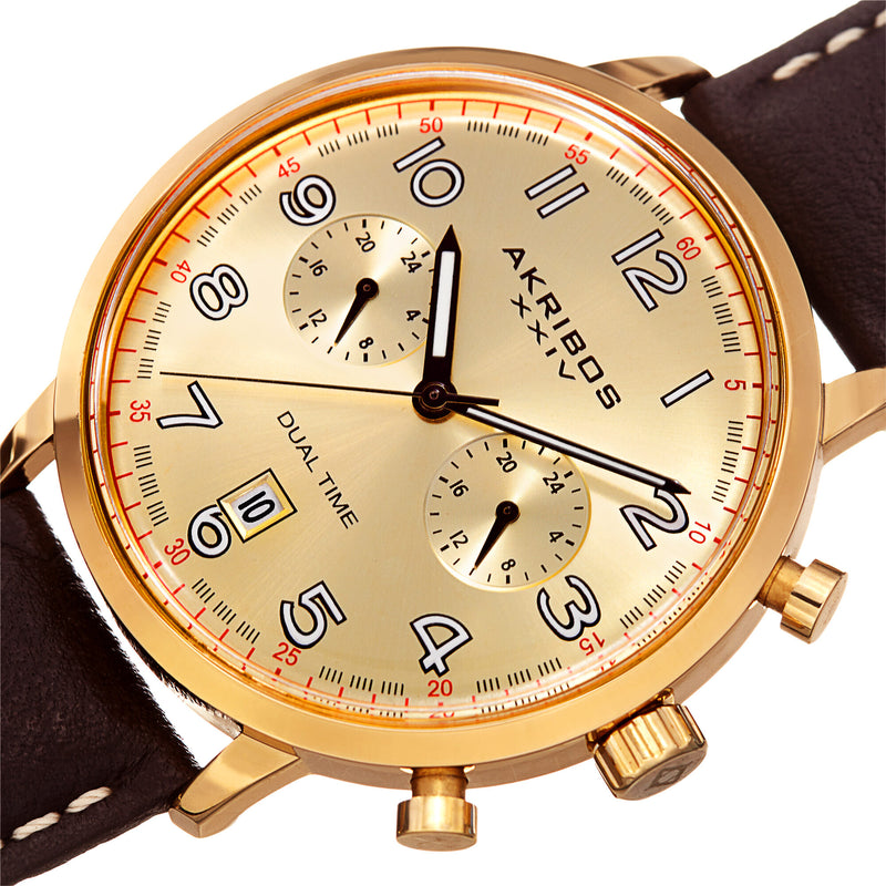 Akribos XXIV Men's Dual Time Watch #AK1023YGBR - Watches of America #2