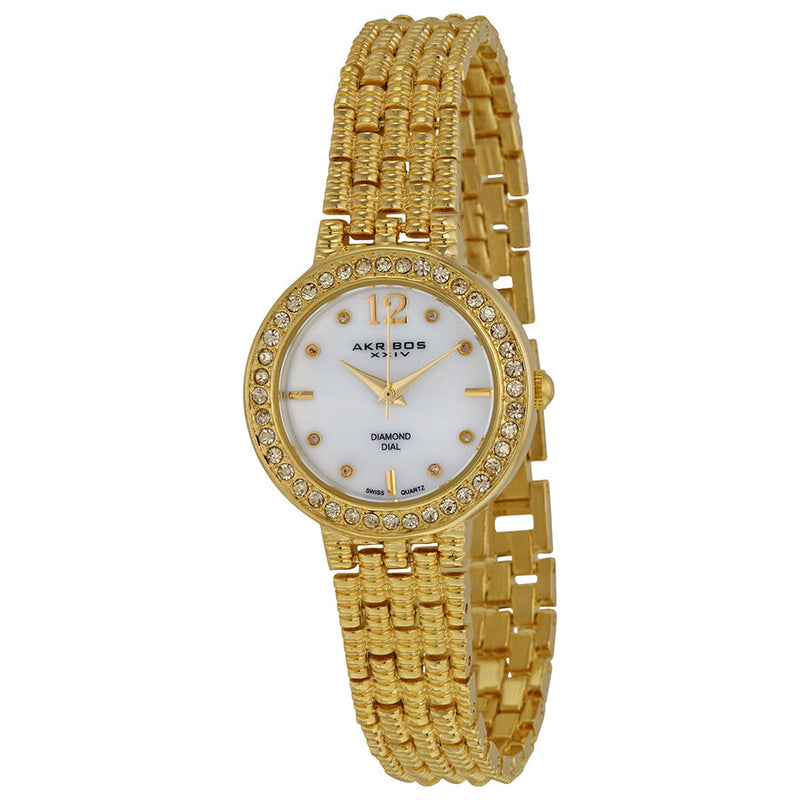 Akribos XXIV Mother of Pearl Dial Gold-tone Alloy Ladies Watch #AK757YG - Watches of America