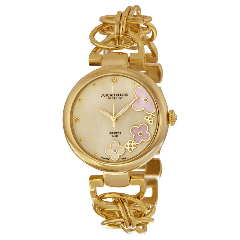 Akribos XXIV Mother of Pearl Dial Gold-tone Ladies Watch #AK645YG - Watches of America