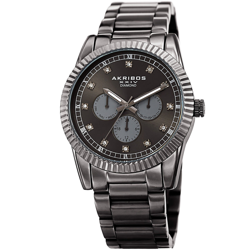 Akribos XXIV Multifunction Diamond Grey Dial Men's Watch #AK958GN - Watches of America