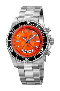 Akribos XXIV Orange Dial GMT Stainelss Steel Men's Watch #AK955SSOR - Watches of America