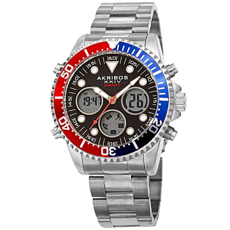 Akribos XXIV Quartz Black Dial Pepsi Bezel Men's Smart Watch #AK1094SSBK - Watches of America