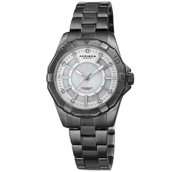 Akribos XXIV Quartz Crystal White Dial Ladies Watch #AK1006GN - Watches of America