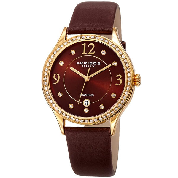 Akribos XXIV Quartz Diamond Brown Dial Ladies Watch #AK1011BR - Watches of America