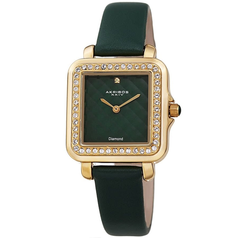 Akribos XXIV Quartz Diamond Green Dial Ladies Watch #AK1106GN - Watches of America