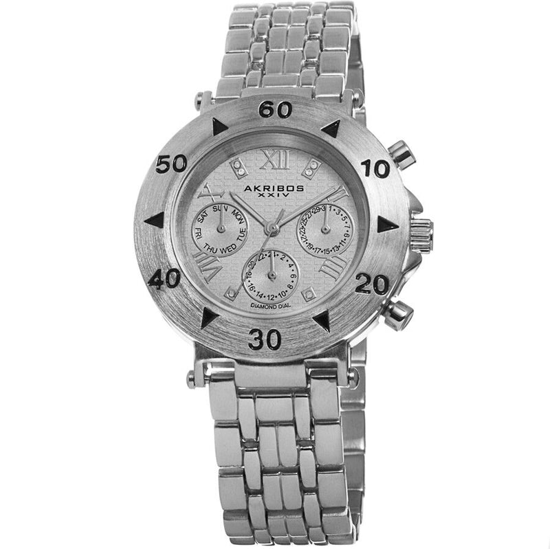 Akribos XXIV Quartz Diamond Silver Dial Ladies Watch #AK686SS - Watches of America