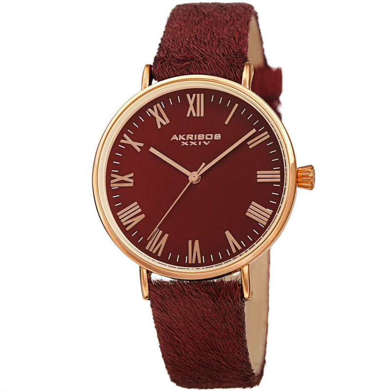 Akribos XXIV Quartz Red Dial Red Leather Ladies Watch #AK1081RD - Watches of America