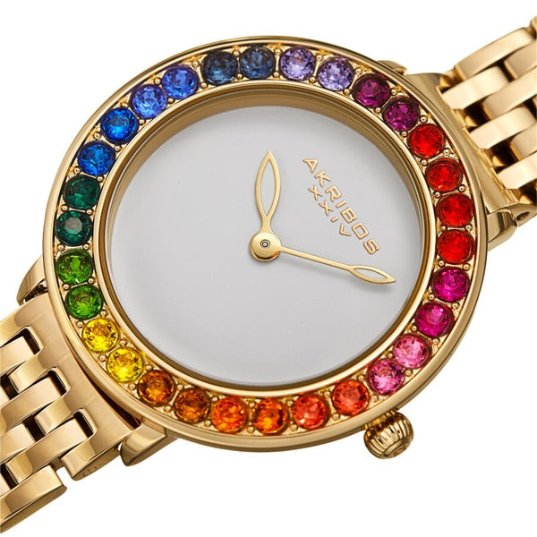 Akribos XXIV Quartz White Dial Yellow Gold-tone Ladies Watch #AK1091YG - Watches of America #2