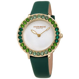 Akribos XXIV Quartz White Dial Green Leather Ladies Watch #AK1093GN - Watches of America