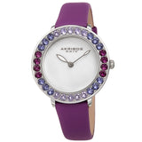 Akribos XXIV Quartz White Dial Purple Leather Ladies Watch #AK1093PU - Watches of America