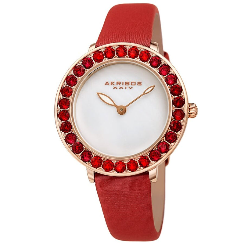 Akribos XXIV Quartz White Dial Red Leather Ladies Watch #AK1093RD - Watches of America