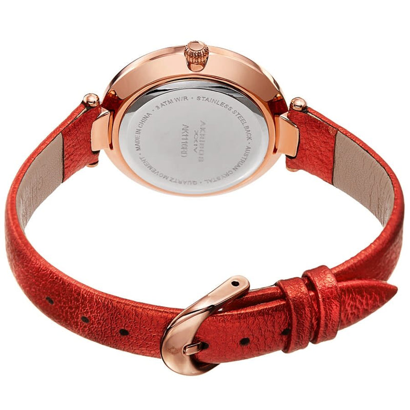 Akribos XXIV Quartz White Dial Red Leather Ladies Watch #AK1116RD - Watches of America #4