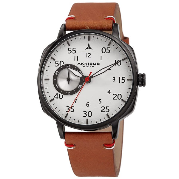 Akribos XXIV Quartz White Dial Brown Leather Men's Watch #AK1109BRBK - Watches of America