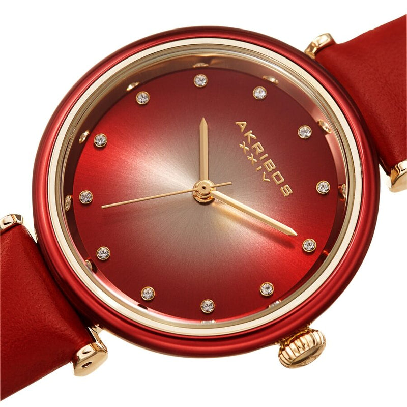 Akribos XXIV Red Dial Red Leather Ladies Watch #AK1035RD - Watches of America #2