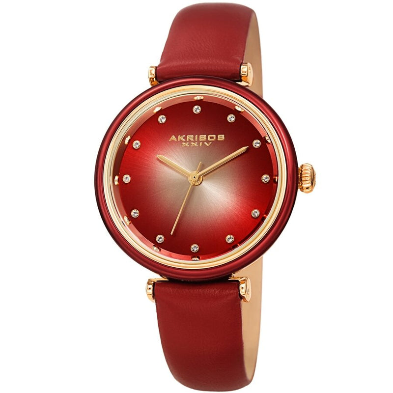 Akribos XXIV Red Dial Red Leather Ladies Watch #AK1035RD - Watches of America