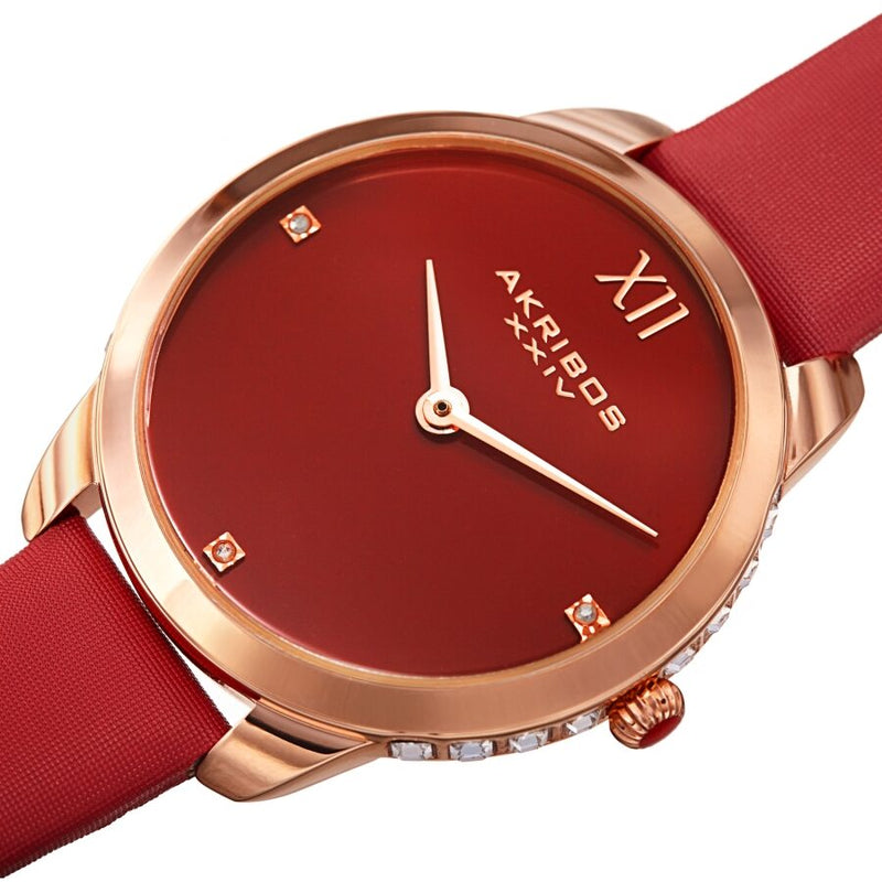 Akribos XXIV Red Dial Red Leather Ladies Watch #AK1059RD - Watches of America #2