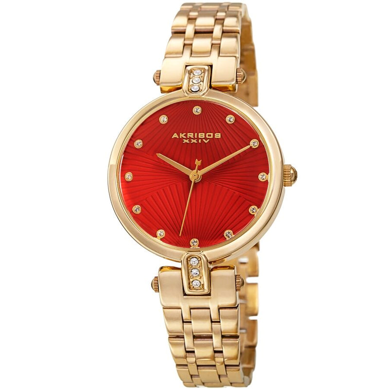 Akribos XXIV Red Dial Gold-tone Ladies Watch #AK1085RD - Watches of America