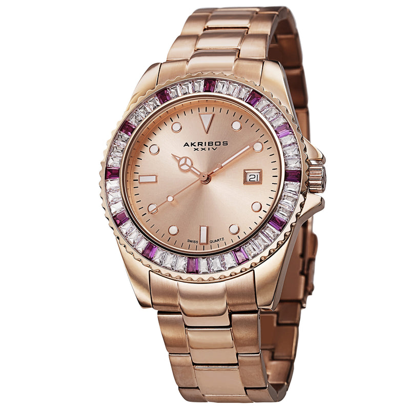 Akribos XXIV Rose Dial Rose Gold-tone Stainless Steel Unisex Watch #AK702RG - Watches of America