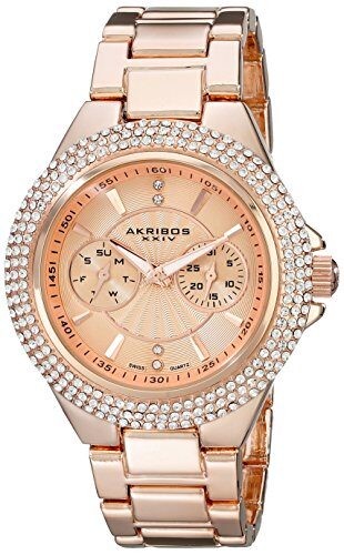 Akribos XXIV Rose Gold Dial Multi-function Quartz Ladies Watch #AK789RG - Watches of America