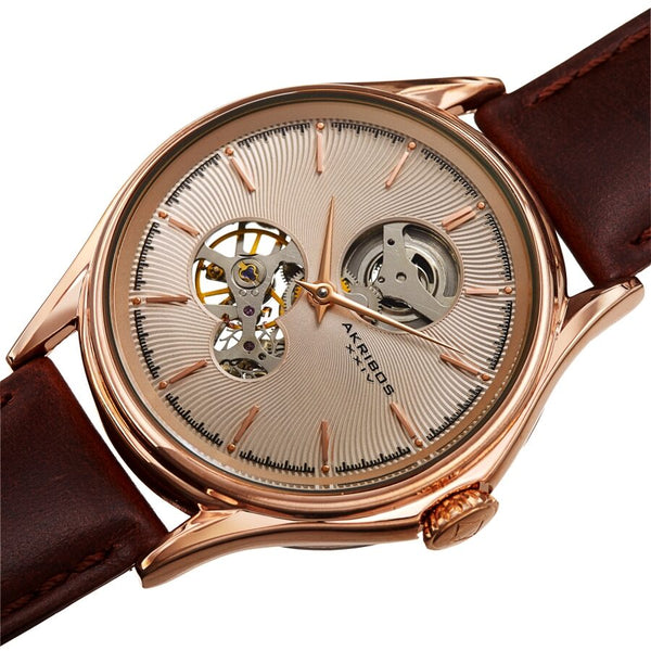 Akribos XXIV Rose Dial Brown Leather Men's Watch #AK1057RGBR - Watches of America #2