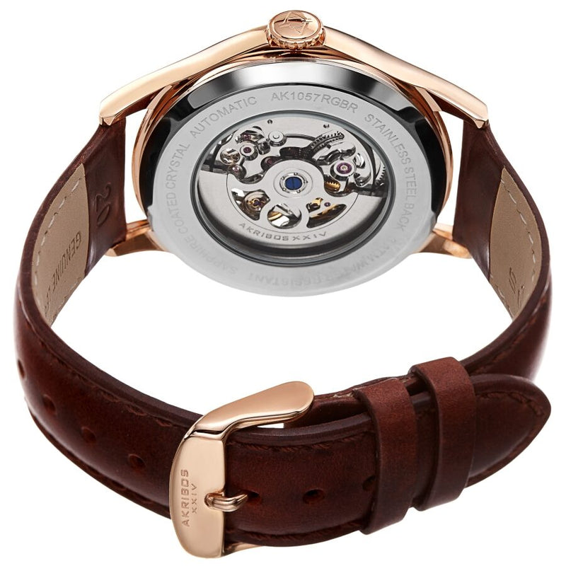 Akribos XXIV Rose Dial Brown Leather Men's Watch #AK1057RGBR - Watches of America #4