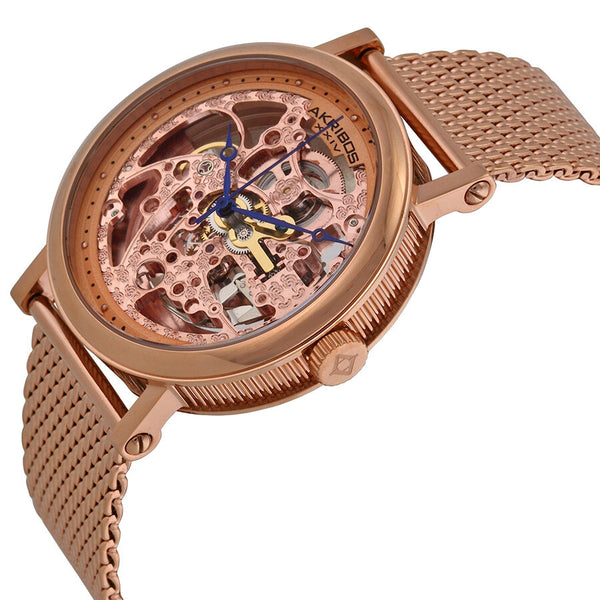Akribos XXIV Rose Transparent Dial Rose Gold-tone Mesh Men's Watch #AK732RG - Watches of America #2