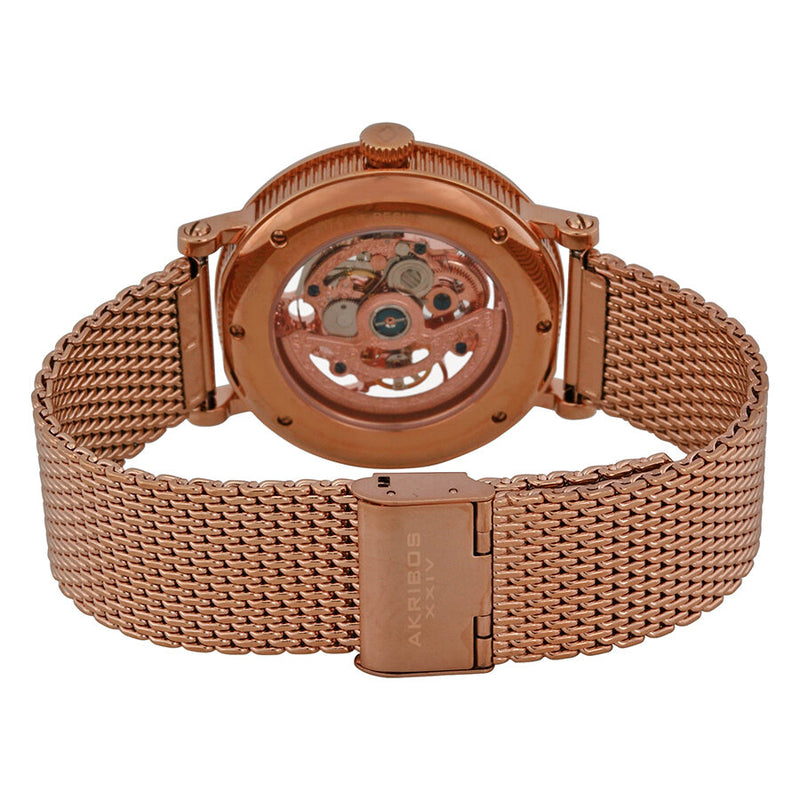 Akribos XXIV Rose Transparent Dial Rose Gold-tone Mesh Men's Watch #AK732RG - Watches of America #3
