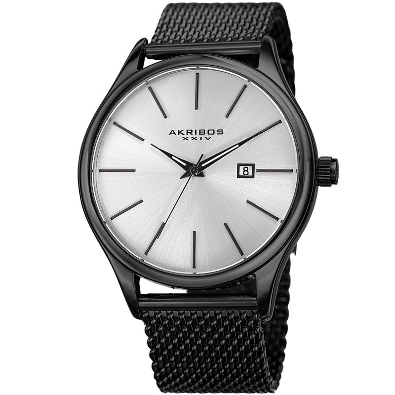 Akribos XXIV Silver Dial Black Ion-plated Men's Watch #AK959BK - Watches of America