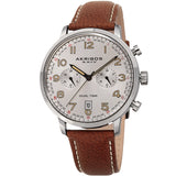 Akribos XXIV Silver Dial Dual Time Men's Watch #AK1023SSBR - Watches of America