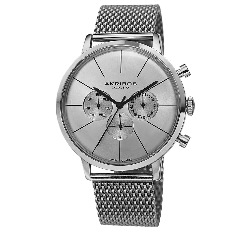 Akribos XXIV Silver Dial Stainless Steel Men's Watch #AK714SS - Watches of America