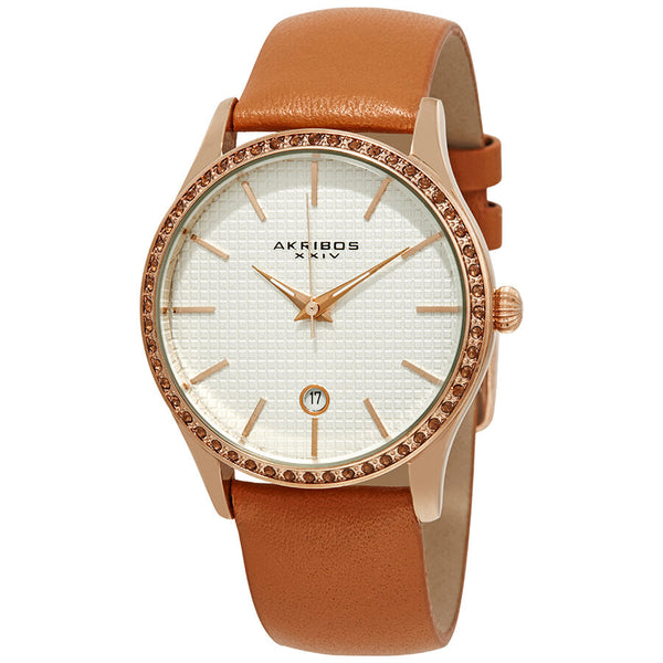 Akribos XXIV Silver Dial Tangerine Leather Ladies Watch #AK964TN - Watches of America