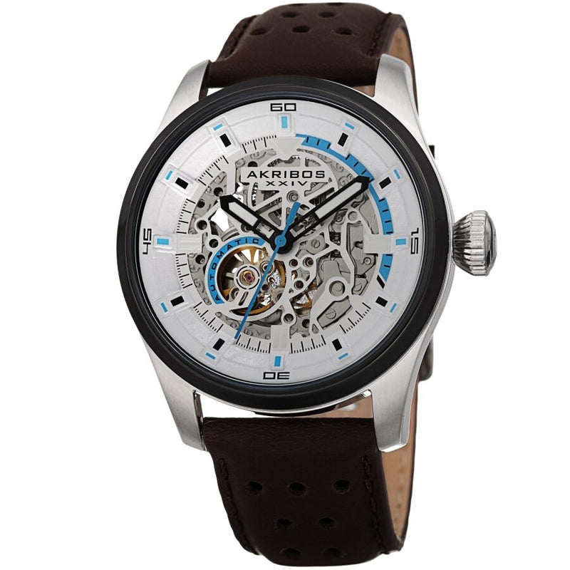 Akribos XXIV Automatic Silver Dial Men's Watch #AK1010SSBR - Watches of America