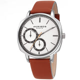 Akribos XXIV Quartz Silver Dial Brown Leather Men's Watch #AK1022TN - Watches of America