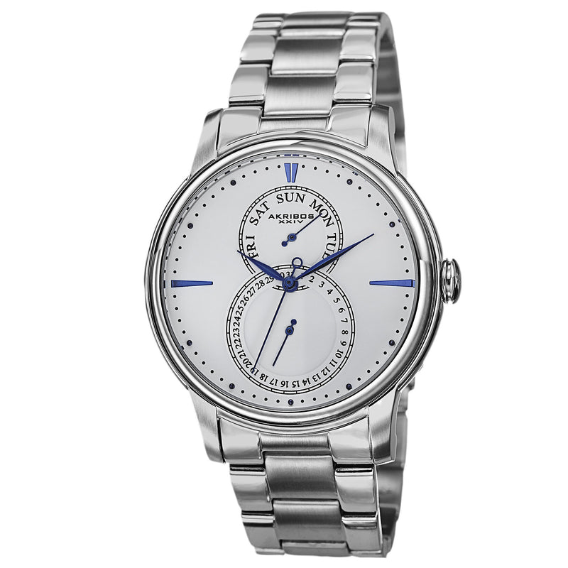 Akribos XXIV White Dial Stainless Steel Men's Watch #AK728SSW - Watches of America